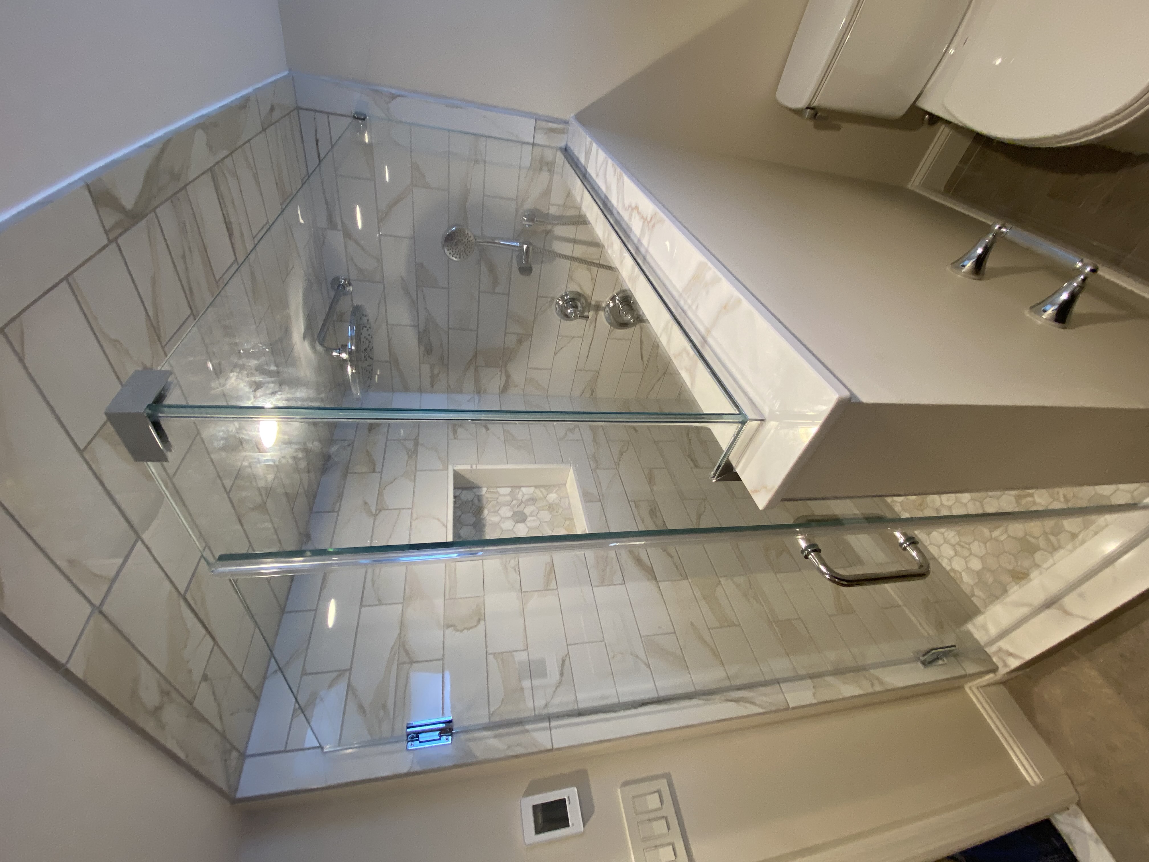Custom Glass Shower Doors with Half Wall Glass Panel in Union, New Jersey Image